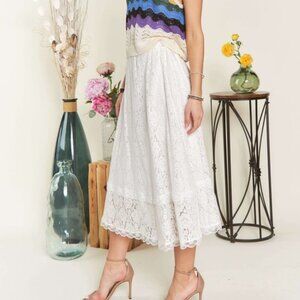 ELASTIC WAIST WOMEN LACE HEM DETAIL MIDI SKIRT TRENDING FASHION SKIRT